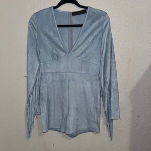 Xhilaration Blue Asymmetrical Long Sleeve Blouse
